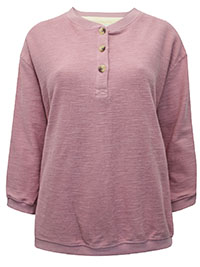 DUSTY-PINK Pure Cotton 3/4 Sleeve Henley Sweatshirt - Size 8 to 18