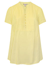 YELLOW Cotton Pintucked Half Button Tunic - Plus Size 16/18 to 36/38 (US M to 4X)