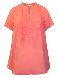 CORAL Cotton Pintucked Half Button Tunic - Plus Size 20/22 to 28/30 (US L to 2X)