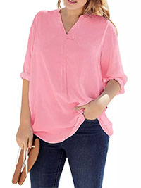 PINK 3/4 Sleeve Tab-Front Tunic - Plus Size 16/18 to 44/46 (US M to 6X)