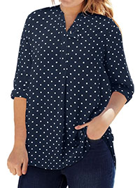 NAVY Spot Print 3/4 Sleeve Tab-Front Tunic - Plus Size 20/22 to 40/42 (US L to 5X)