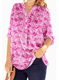 PINK Tie Dye Print 3/4 Sleeve Tab-Front Tunic - Plus Size 20/22 to 44/46 (US L to 6X)