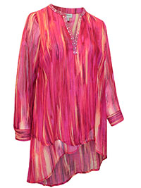 PINK Burst Ikat Texture Beaded Beauty Asymmetrical Tunic - Plus Size 16/18 to 40 (US 0X to 6X)