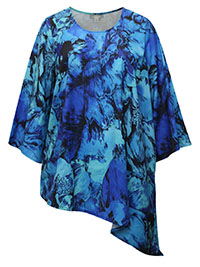 BLUE Sapphire Petals Asymmetric Hem Art-To-Wear Blouse - Plus Size 22/24 to 40 (US 1X to 6X)