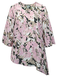 PINK Floral Print Asymmetric Hem Art-To-Wear Blouse - Plus Size 16/18 to 40 (US 0X to 6X)