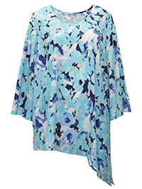 AQUA Blue Floral Asymmetric Hem Art-To-Wear Blouse - Plus Size 28/30 to 40 (US 3X to 6X)