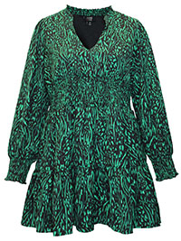 GREEN Printed Blouson Sleeve Tiered Tunic - Plus Size 14 to 20/22 (US S to L)