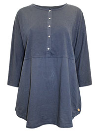 NAVY Organic Cotton Half Button Curved Hem Tunic - Size 12 to 16 (M to XL)