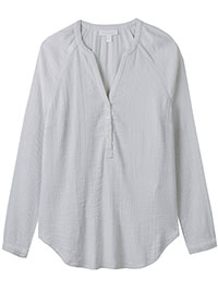 TWC LIGHT-GREY Double Cotton Crinkle Notch Neck Blouse - Size 4 to 16