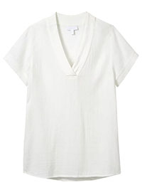 TWC IVORY Double Crinkle Cotton V-Neck Popover Top - Size 4 to 10