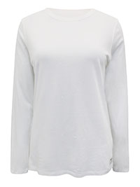 WHITE Pure Cotton Crew Neck Long Sleeve Top - Size XS to XXL