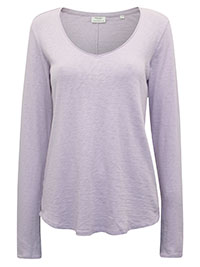 MoP LILAC Pure Cotton Long Sleeve V-Neck Raw Trim T-Shirt - Size 8 to 10 (XS to S)