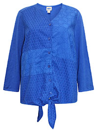 ROYAL-BLUE Patchwork Embroidered Tie Hem Blouse - Size 14/16 to 18/20 (2 to 3)