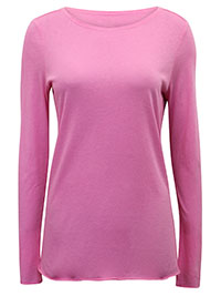 MoP PINK Pure Cotton Long Sleeve Raw Trim T-Shirt - Size 6 to 16 (XXS to XL)