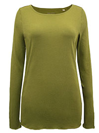 MoP MOSS-GREEN Pure Cotton Long Sleeve Raw Trim T-Shirt - Size 8 to 16 (XS to XL)