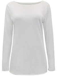 MoP CREAM Pure Cotton Long Sleeve Raw Trim T-Shirt - Size 6 to 16 (XXS to XL)