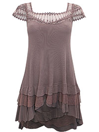 FP MAUVE Embroidered Mesh Layered Hem Tunic - Size 4/6 to 8/10 (XS to S)
