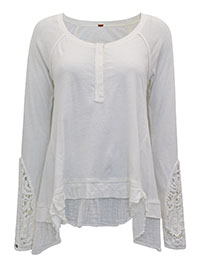 FP IVORY Pure Cotton Lace Sleeve Layered Hem Top - Size 8 to 10