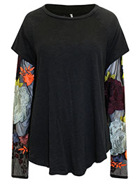 FP BLACK Pure Cotton Embroidered Mesh Sleeve Top - Size 4/6 to 16/18 (XS to L)