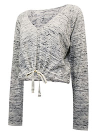 FP GREY-MARL Pure Cotton V-Neck Tie Hem Top - Size 8/10 to 16/18 (S to L)