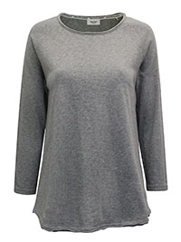 MoP GREY Pure Cotton 3/4 Sleeve Raw Trim Top - Size 10 to 16 (S to XL)