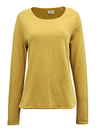 MoP MUSTARD Organic Cotton Long Sleeve Raw Trim T-Shirt - Size 8 to 16 (XS to XL)