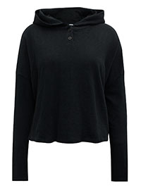 MoP BLACK Pure Cotton Half Button Hoodie - Size 8 to 14 (XS to L)