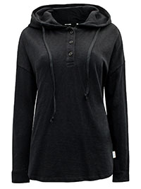 MoP BLACK Pure Cotton Half Button Hoodie - Size 10 to 16 (S to XL)