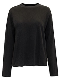 MoP BLACK Pure Cotton Crew Neck Long Sleeve Top - Size 6 to 14 (XXS to L)