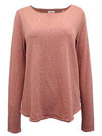 MoP SALMON Organic Cotton Long Sleeve Raw Trim Top - Size 12 to 14 (M to L)