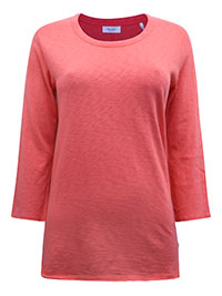 MoP CORAL Organic Cotton Crew Neck 3/4 Sleeve Raw Trim Top - Size 10 to 16 (S to XL)