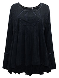 FP BLACK Lace Trim Keyhole Back Babydoll New Hope Tunic - Size 4/6 to 16/18 (XS to L)