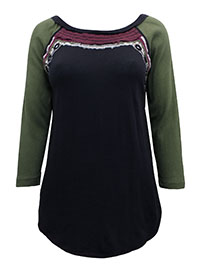 FP BLACK Pure Cotton Mirror Embellished Ritu Tee - Size 8/10 to 12/14 (S to M)