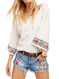 FP SALT Pure Cotton Embroidered Nomad Henley Top - Size 8/10 to 16/18 (S to L)