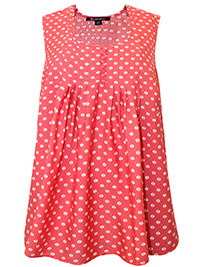 CORAL Sunset Coral Diamond Geo Pleated Tank - Plus Size 22 to 26 (US 20W to 24W)