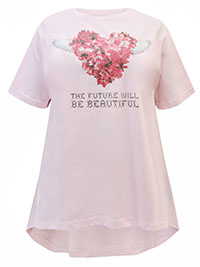 BLUSH Pure Cotton Graphic Heart Print Top - Plus Size 14 to 30/32