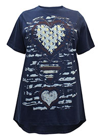 NAVY Pure Cotton Glitter Star Heart Print Top - Plus Size 14 to 30/32