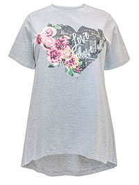 GREY Cotton Rich Rose Heart Print Top - Plus Size 14 to 30/32