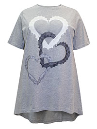 GREY Cotton Rich Interlocking Heart Print Top - Plus Size 14 to 30/32