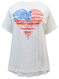WHITE Pure Cotton Stars & Stripes Heart Print Top - Plus Size 14 to 30/32