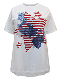 WHITE Pure Cotton Floral Star Graphic Print Top - Plus Size 14 to 30/32