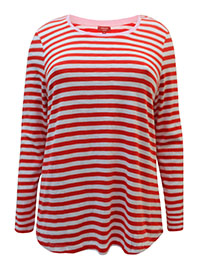 RED/WHITE Pure Cotton Striped Long Sleeve Top - Plus Size 14 to 32