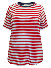 RED/WHITE Pure Cotton Striped Short Sleeve Top - Plus Size 12 to 32