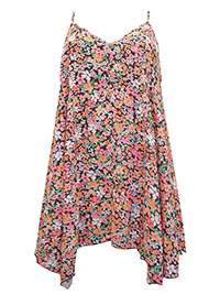 BLACK Floral Print Hanky Hem Cami Top - Plus Size 22/24 to 38/40