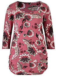 MULBERRY Pure Cotton Floral Print 3/4 Sleeve Top - Plus Size 20 to 32
