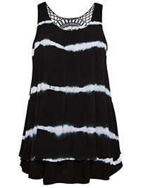 BLACK Tie Dye Crochet Back Vest Top - Plus Size 18