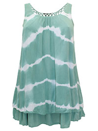 GREEN Tie Dye Crinkle Crochet Back Vest Top - Plus Size 14 to 34/36
