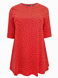 RED Spot Print Half Sleeve Swing Tunic - Plus Size 16 to 18