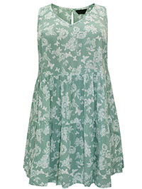 GREEN Sleeveless Butterfly Print Smock Top - Plus Size 16 to 34/36