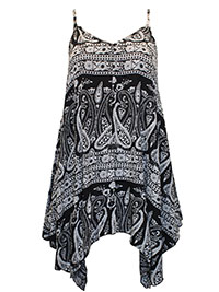 BLACK Paisley Print Hanky Hem Cami Top - Plus Size 14 to 30/32